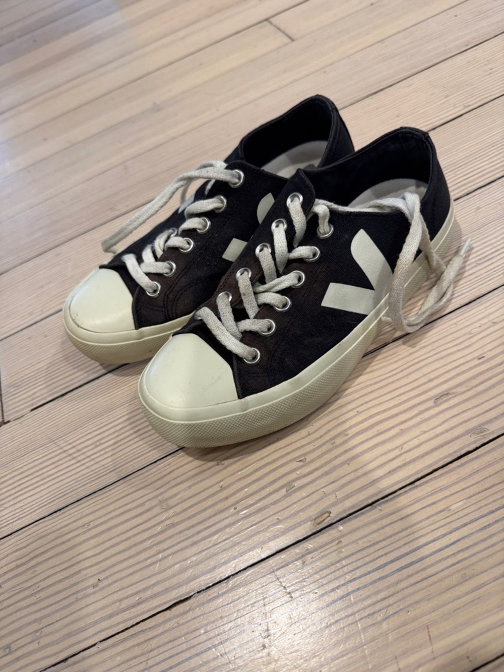 Veja Black Canvas Low-Top Sneakers with Cream Accents